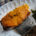 air fried salmon on a white plate
