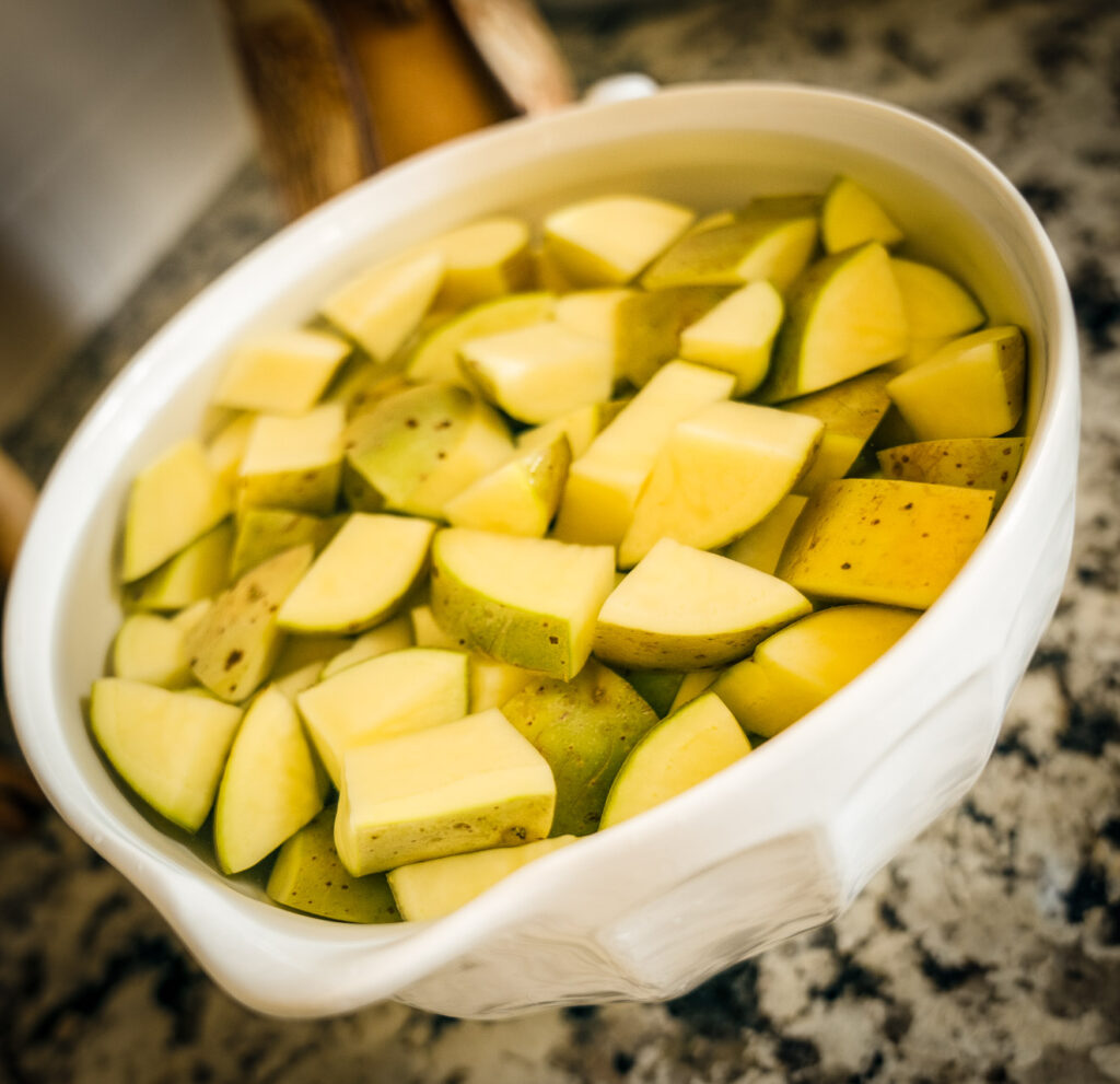 boiled potatoes in a colander