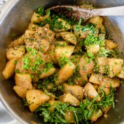 mixing bowl with italian potato salad