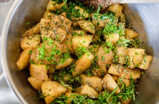 mixing bowl with italian potato salad