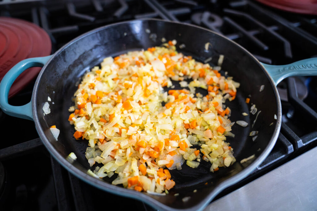 mixed vegetable in a saute pan