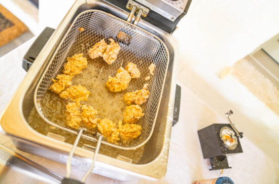crispy fried oysters in a fry basket