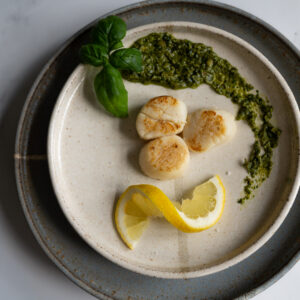 sous vide scallops on a serving plate